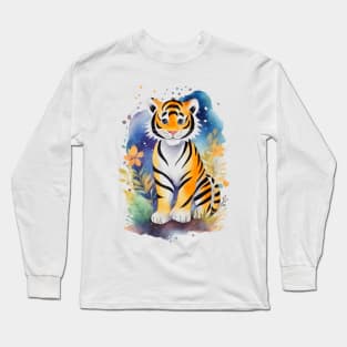 Watercolor tiger childrens illustration Long Sleeve T-Shirt